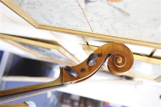 A cello and two bows, cello height 123cm